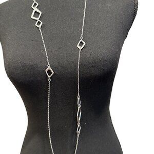Nordstrom Sequin Brand Silver Tone Long Chain Squares 21" Drop Necklace NEW